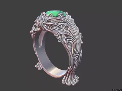 ornamental scrollwork gemstone antique style ring silver 3D print model