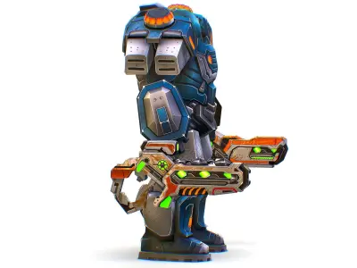 Low Poly Cyborg Soldier with Automatic Rifle and Pistol - 3dsMax Low-poly 3D model purchase