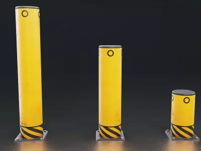 Industrial Safety Bollard Set Low-poly 3D model