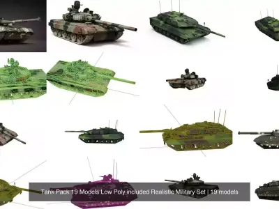 Tank Pack 19 Models Low Poly included Realistic Military Set