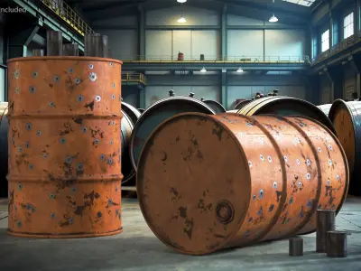 Rusty Oil Barrel with Cans on Top 3D model