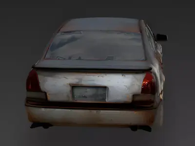 Realistic Wrecked Mid-Size Sedan 3D Model Low-poly 3D model