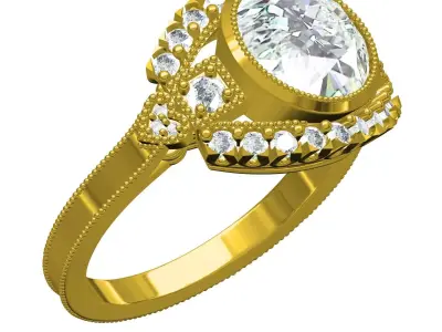 Antique Round Diamond Cathedral Wedding Ring 3D print model