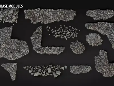 Modular Concrete Debris Pack - 58 Assets PBR Game Ready Low-poly 3D model