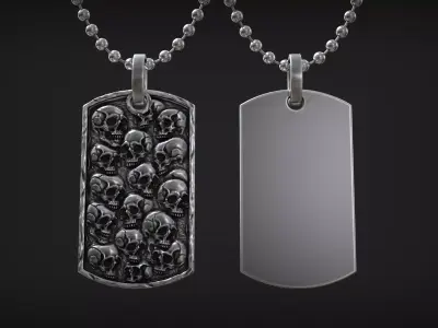 Army Skull Token Gothic Rectangular Biker Medal Pendant 3D print model