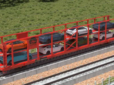 Autorack Train Car with Electric Cars 3D model