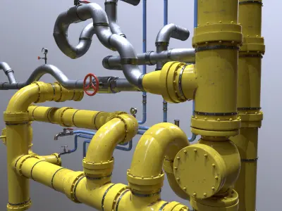 Modular Industrial Pipes - 42 Pieces Low-poly 3D model