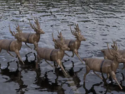 Reindeer statue 6 with Santa Sleigh 3D model