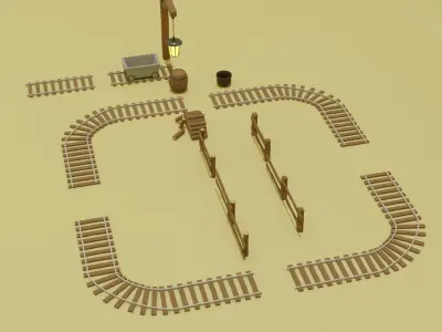 Rail Fence Wagon Wood Lamp Clay  Low-poly 3D model