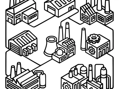 Industrial Buildings Line Art Set 3D print model