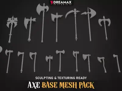 Axe Base Mesh Pack Vol 01 - Ready for Sculpting Texturing Low-poly 3D model