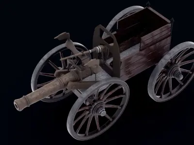 The old carrier cannon cart with barrel and gun  3D model