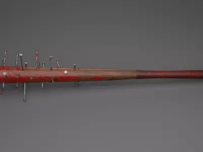 Baseball Bat with Nails and Blood Low-poly 3D model