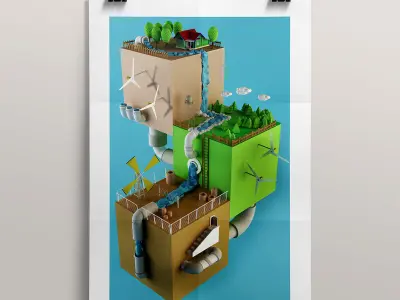 Low Poly Cubes City 3D model