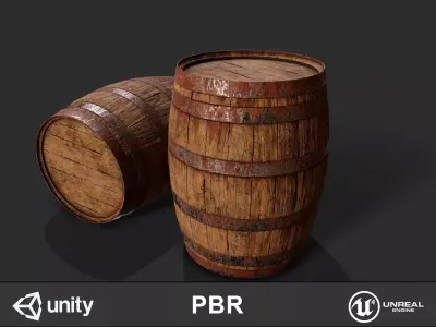 wooden barrel Low-poly 3D model 15