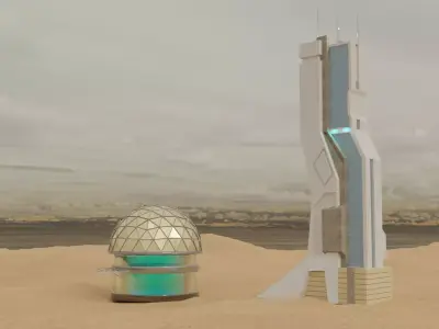 Sci-fi Buildings Free low-poly 3D model