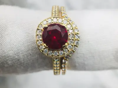 3DM Format  Halo rose gold antique man made ruby bridal set 3D print model