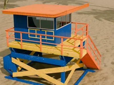 American Beach Lifeguard Tower Low-poly 3D model