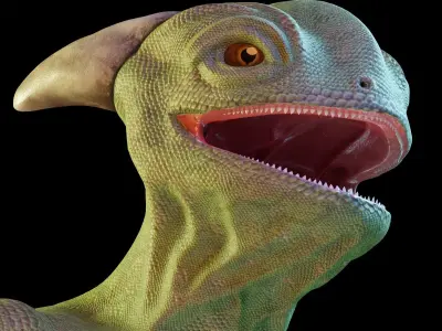 Reptile dinosaur character with green scales 3D model