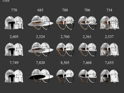 Medieval Common Armor Helmets Low-poly 3D model