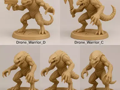 Drone Warrior 5 STL Miniatures Xeno Shock Soldiers 3D print model