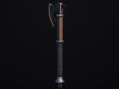 Battle Axe 14 Blue Handle All PBR Unity UE Textures Included Low-poly 3D model