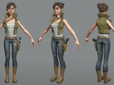 Woman soldier game ready character Low-poly 3D model