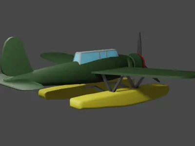 Seaplane biplane Free low-poly 3D model