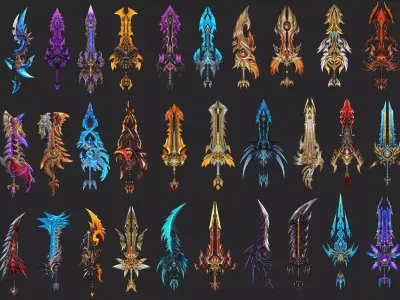 Pack With 30 Fantasy Swords - Part 14 Low-poly 3D model