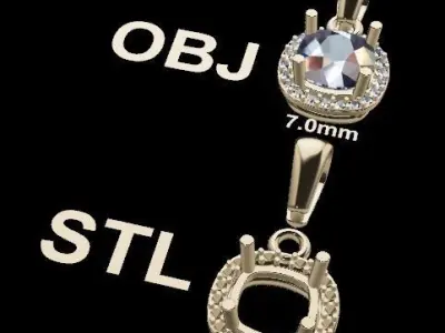 Dainty Diamond Halo Cushion Pendant With Bell 7mm 3D print model