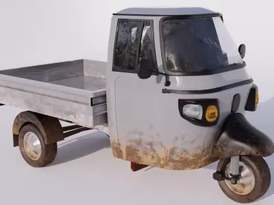 Piaggio Ape 3 Wheel Pickup Realistic Versatile 3D Model  Low-poly 3D model