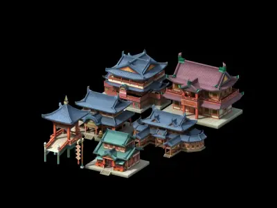Cartoon  Ancient Chinese architecture Low-poly 3D model