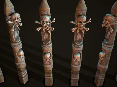 Totem wood 10 pbr 4k Low-poly 3D model