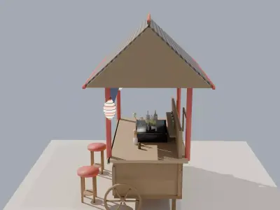 Japanese Oden Yatai Food Stall - Low Poly Game Ready PBR Low-poly 3D model