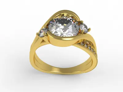 Antique Three Stone Wrapped Shank Diamond Engagement Ring 3D print model