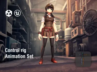 Steampunk Anime Engineer in Brown Uniform Low-poly 3D model