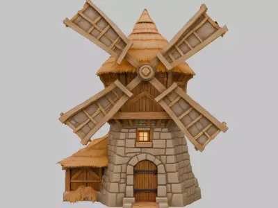 Rustic Wooden Windmill 3D Model Low-poly 3D model