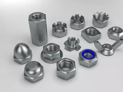 Nuts Collection metal and bolts Low-poly 3D model