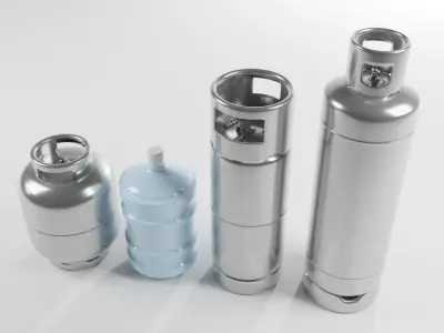 gas cylinders and water bottle 3D model