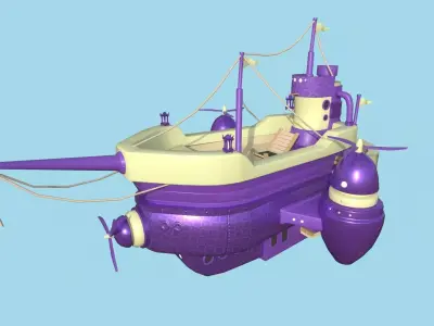Cartoon Airship 07 - Purple Yellow - Low Poly Ship Low-poly 3D model