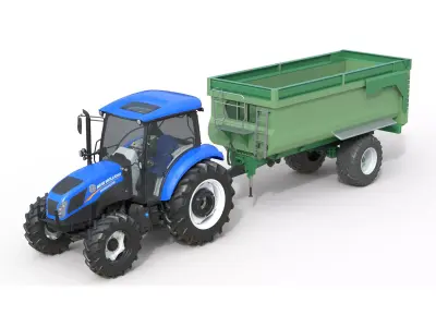 New Holland WorkMaster Tractor and Tippin Trailer Low-poly 3D model