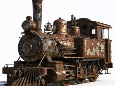Realistic Full Rusted Steam Locomotive 3D Model Low-poly 3D model