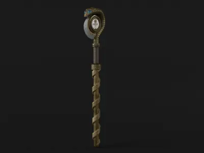 Staff01 golden wand Free low-poly 3D model