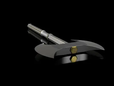 Ancient Dwarf Axe with embossed Runes in Steel and Gold Low-poly 3D model
