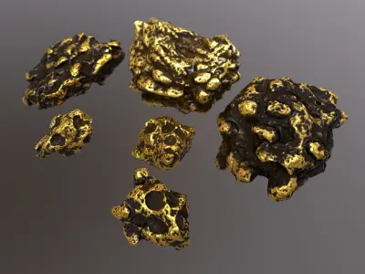 Gold Nuggets - PBR Game Ready Low-poly 3D models Low-poly 3D model