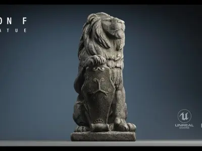 Lion Statue F PBR 4K Low-poly 3D model