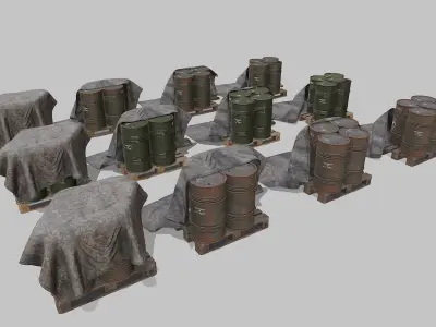 Covered barrels Military  Low-poly 3D model
