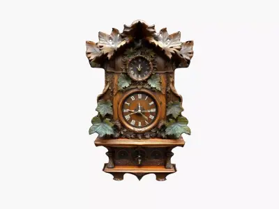 Antique Cuckoo Wooden Wall Clock Low-poly 3D model