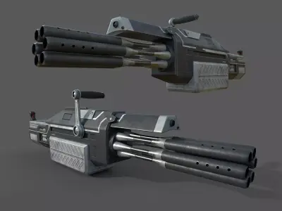 Futuristic minigun heavy weapon Low-poly 3D model