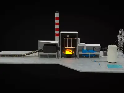 Coal Power Station Diagram 3D model